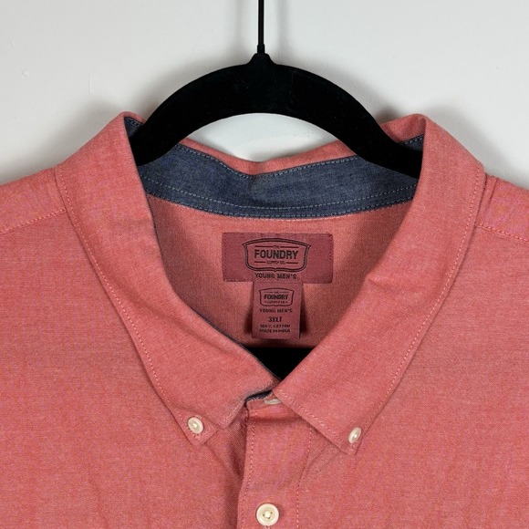 Foundry Young Men's Shirt 3XL Tall Red Chambray Button Front Short Sleeve NWT - Picture 3 of 9
